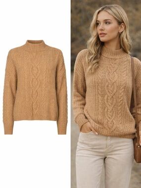 Old Navy | Camel Chunky Knit Sweater | Mock Neck Cable Knit Cozy | Small